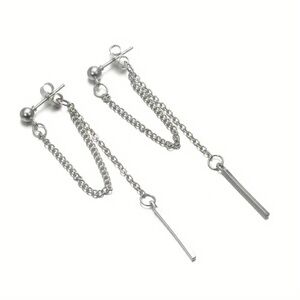 Stainless steel edgy chain and bar stud earrings
